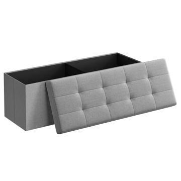 SONGMICS MAZIE 43" Folding Storage Ottoman Bench - Light Gray, 660 lb Capacity