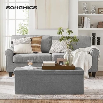 SONGMICS MAZIE 43" Folding Storage Ottoman Bench Light Gray