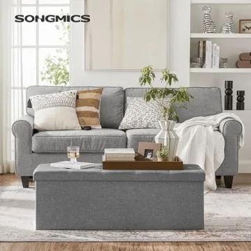 SONGMICS MAZIE 43" Folding Storage Ottoman Bench Light Gray