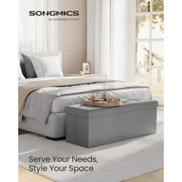 SONGMICS MAZIE 43" Folding Storage Ottoman Bench Light Gray
