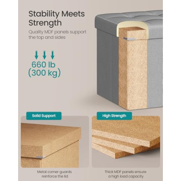 SONGMICS MAZIE 43" Folding Storage Ottoman Bench Light Gray