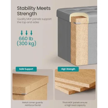 SONGMICS MAZIE 43" Folding Storage Ottoman Bench Light Gray