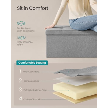 SONGMICS MAZIE 43" Folding Storage Ottoman Bench Light Gray