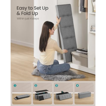 SONGMICS MAZIE 43" Folding Storage Ottoman Bench Light Gray