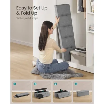 SONGMICS MAZIE 43" Folding Storage Ottoman Bench Light Gray