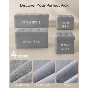 SONGMICS MAZIE 43" Folding Storage Ottoman Bench Light Gray