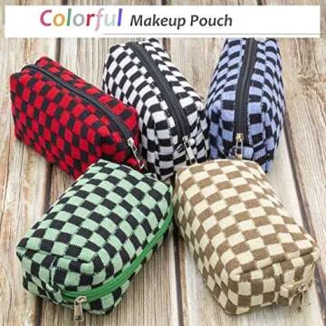 PAZIMIIK Checkered Makeup Bag for Purse Portable Zipper Make Up Pouch Small Cosmetic Case for Travel Accessories (Coffee)