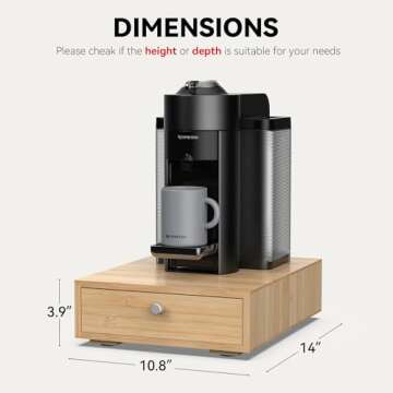 WELL WENG for Nespresso Vertuo Capsules (NV136) - Premium Bamboo Coffee Pod Drawer, 36 Big or 48 Small Vertuoline Pods Organizer - 14'' Deep by 3.9'' High (Natural)