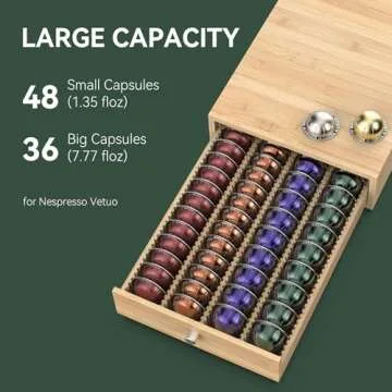 WELL WENG for Nespresso Vertuo Capsules (NV136) - Premium Bamboo Coffee Pod Drawer, 36 Big or 48 Small Vertuoline Pods Organizer - 14'' Deep by 3.9'' High (Natural)