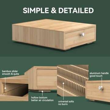 WELL WENG for Nespresso Vertuo Capsules (NV136) - Premium Bamboo Coffee Pod Drawer, 36 Big or 48 Small Vertuoline Pods Organizer - 14'' Deep by 3.9'' High (Natural)