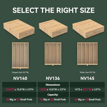 WELL WENG for Nespresso Vertuo Capsules (NV136) - Premium Bamboo Coffee Pod Drawer, 36 Big or 48 Small Vertuoline Pods Organizer - 14'' Deep by 3.9'' High (Natural)