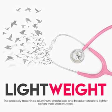 MDF Instruments, Acoustica Lightweight Stethoscope for Doctors, Nurses, Students, Home Health Use, Adult, Dual Head, Pink Tube, Silver Chestpiece-Headset, MDF747XP01