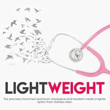 MDF Instruments, Acoustica Lightweight Stethoscope for Doctors, Nurses, Students, Home Health Use, Adult, Dual Head, Pink Tube, Silver Chestpiece-Headset, MDF747XP01