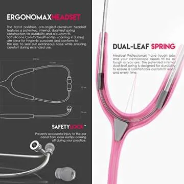 MDF Instruments, Acoustica Lightweight Stethoscope for Doctors, Nurses, Students, Home Health Use, Adult, Dual Head, Pink Tube, Silver Chestpiece-Headset, MDF747XP01