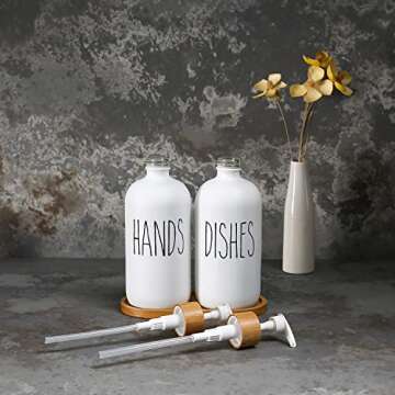 MOMEEMO White Soap Dispenser Set, Contains Glass Hand /Dish Soap Dispenser, Suitable for Farmhouse Decor, Rustic Kitchen Decor. (White)