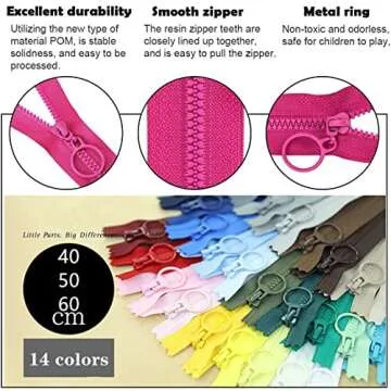 Wonesifee Zippers Colorful Resin 14pcs Zippers with Ring Pulls #3 Plastic Zippers with Lifting Separating Zipper for Clothes DIY Children Coat Sewing Craft Mixed 14 Colors Resin Zippers (40cm) 16inch