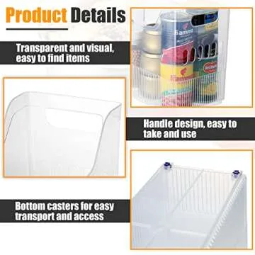 Qunclay 6 Pcs Plastic Kitchen Organizer Bin with Easy to Grip Integrated Handles and wheel,3 Sizes Freezer Organizer Bins for Kitchen, Fridge, Freezer, Pantry and Cabinet Organization(3 Sizes)