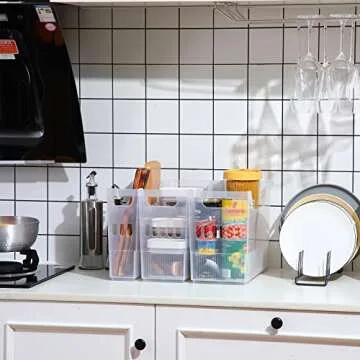 Qunclay 6 Pcs Plastic Kitchen Organizer Bin with Easy to Grip Integrated Handles and wheel,3 Sizes Freezer Organizer Bins for Kitchen, Fridge, Freezer, Pantry and Cabinet Organization(3 Sizes)