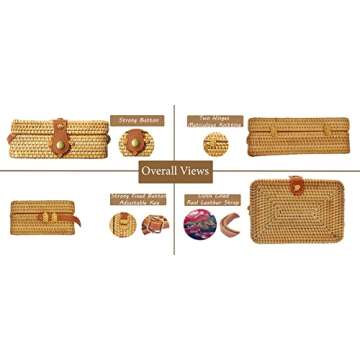 HAANCRAFTS HAAN Women Handwoven Wicker Rattan Crossbody Rectangle Bag Boho Purse Wallet – US Small, Color Brown (Rectangle Bag) Adjustable Strap