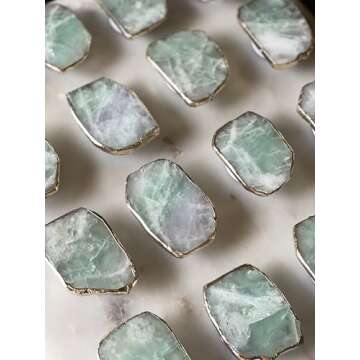 Grips by CRYSTALFY Fluorite Green with Gold Edge Crystal Phone Grip Holder & Expanding Kickstand - Natural Gemstone Swappable Top Accessory for iPhone, iPad, Kindle & Mobile Devices