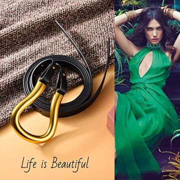 Pinra Skinny Leather Belt U-Shaped Adjustable Thin Waist Belt