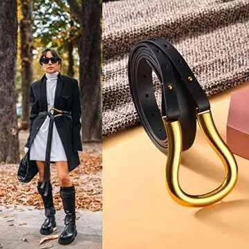 Pinra Skinny Leather Belt U-Shaped Adjustable Thin Waist Belt