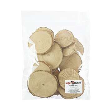 Super Z Outlet Mini Assorted Size Natural Color Tree Bark Wood Slices Round Log Discs for Arts & Crafts, Home Hanging Decorations, Event Ornaments (5-8cm, 20pcs)