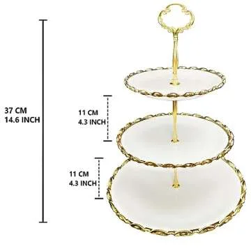 YA JU 3-Tier Ceramic Combo Cupcake Stand for Events, Parties, and Gifts