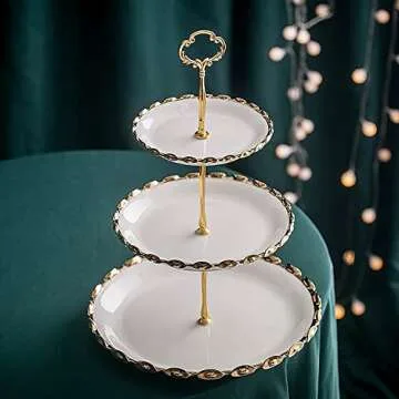 YA JU Elegant 3-Tier Ceramic Cupcake Stand Display
