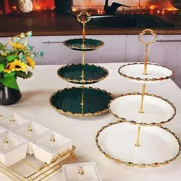 YA JU Elegant 3-Tier Ceramic Cupcake Stand Display