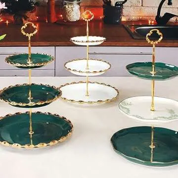 YA JU Elegant 3-Tier Ceramic Cupcake Stand Display