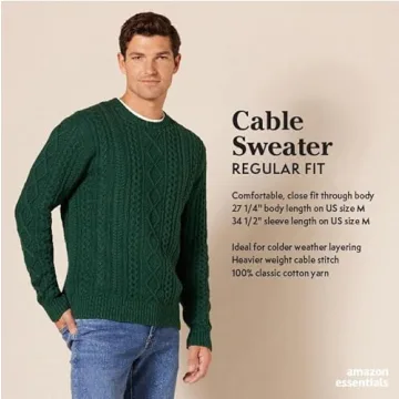 Men's 100% Cotton Cable Crewneck Sweater in Off-White