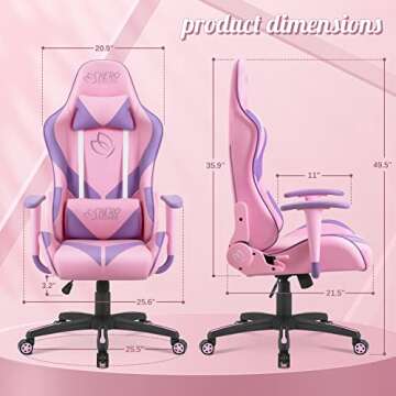 Homall Girl Racing Office Gaming Chair High Back Computer Desk Chair Leather Executive Adjustable Swivel with Headrest and Lumbar Support (Pink)