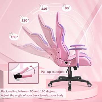 Homall Girl Racing Office Gaming Chair High Back Computer Desk Chair Leather Executive Adjustable Swivel with Headrest and Lumbar Support (Pink)