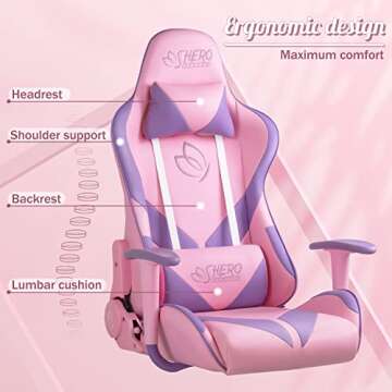 Homall Girl Racing Office Gaming Chair High Back Computer Desk Chair Leather Executive Adjustable Swivel with Headrest and Lumbar Support (Pink)