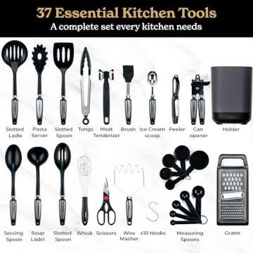 Silicone Kitchen Utensils Set & Holder: Cooking Utensils Set - Kitchen Essentials for New Home & 1st...