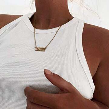 Glimmerst Birthday Year Necklace, 18K Gold Plated Stainless Steel Birth Year 1996 Number Pendant Necklace Memorable Anniversary Jewelry for Women