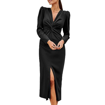 PRETTYGARDEN Women's Elegant Puff Sleeve Maxi Dress with Slit