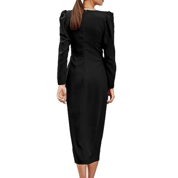 Elegant Women's V Neck Long Puff Sleeve Maxi Dress