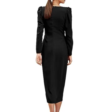 Elegant Women's V Neck Long Puff Sleeve Maxi Dress