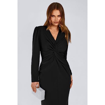 Elegant Women's V Neck Long Puff Sleeve Maxi Dress