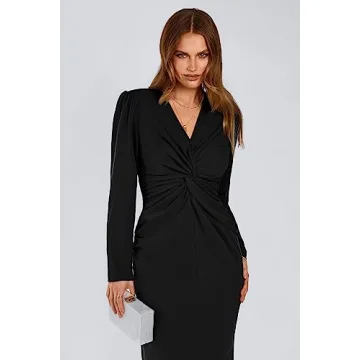 Elegant Women's V Neck Long Puff Sleeve Maxi Dress