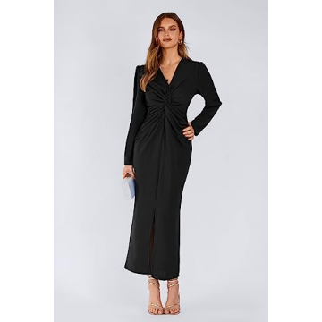 Elegant Women's V Neck Long Puff Sleeve Maxi Dress