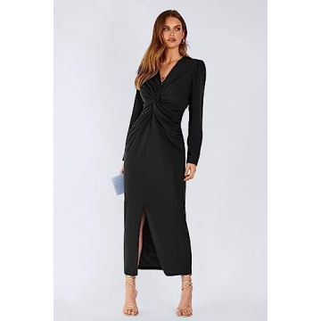 Elegant Women's V Neck Long Puff Sleeve Maxi Dress