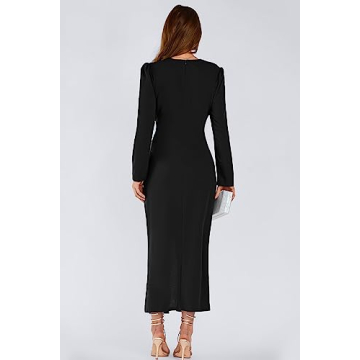 Elegant Women's V Neck Long Puff Sleeve Maxi Dress