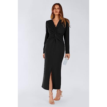 Elegant Women's V Neck Long Puff Sleeve Maxi Dress