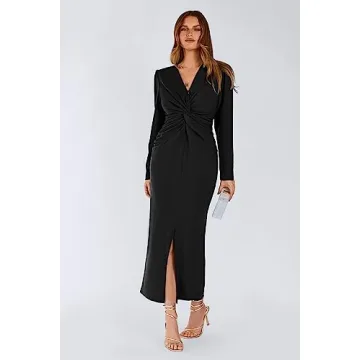 Elegant Women's V Neck Long Puff Sleeve Maxi Dress