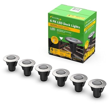 Malibu 6PK Outdoor Low Voltage Deck Lights LED Landscape Lighting Kit 0.6W 7 Lumen 3200K Warm White ...