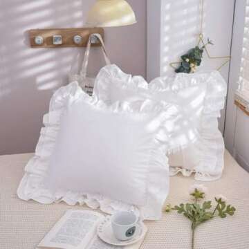 Lemfux White Cotton Ruffle Euro Pillow Shams 24 * 24inch Shabby Chic Decorative Pillow Covers Femini...