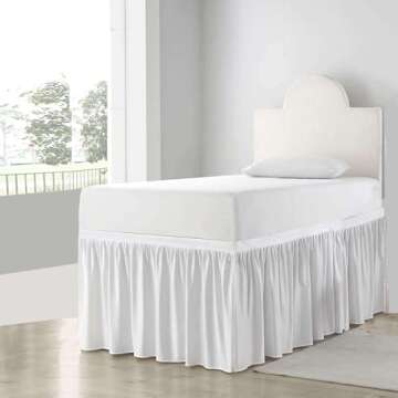 Dorm Bed Skirt Twin XL - Ruffled 40" Drop, 100% Microfiber, White Solid - Dorm Room Essentials and D...
